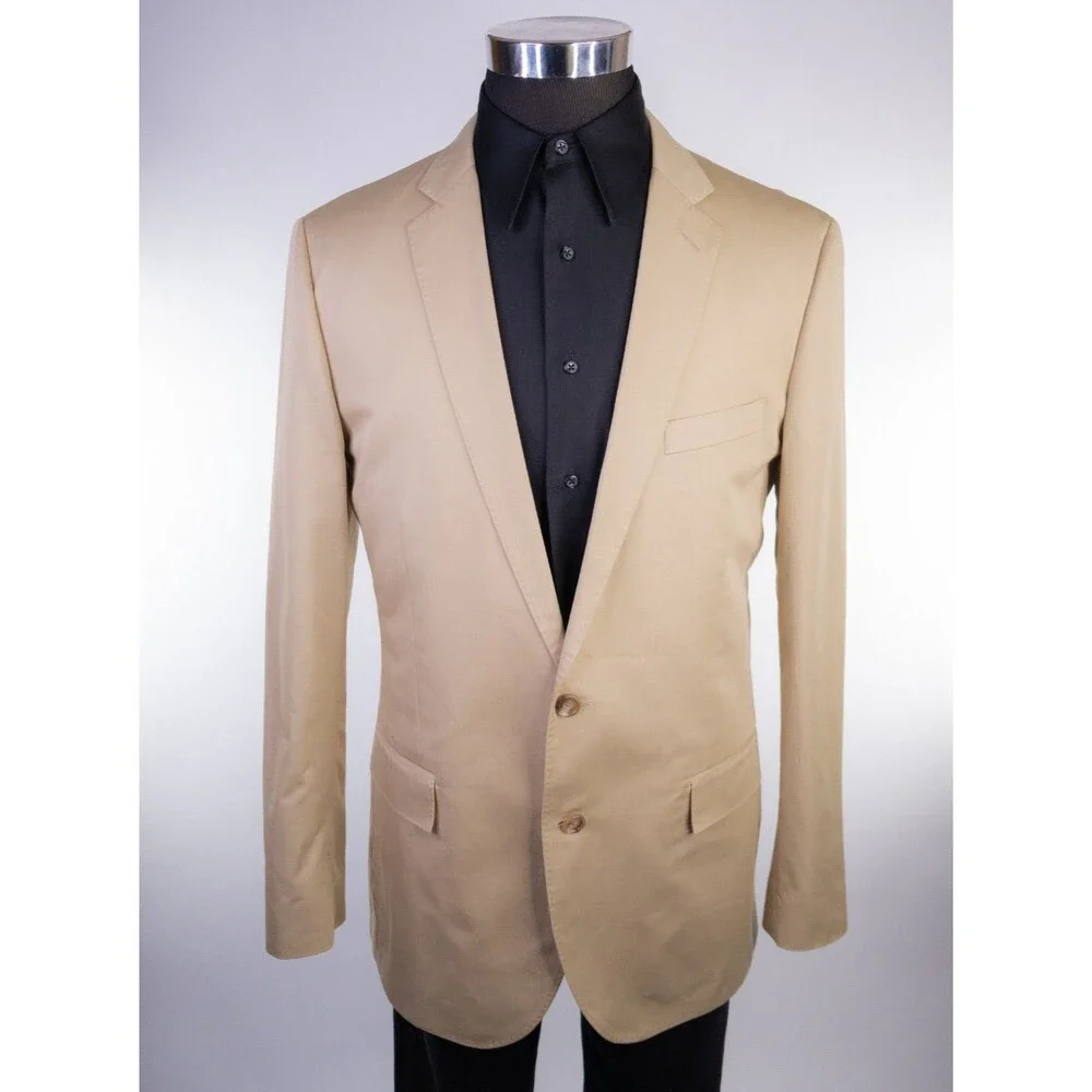 J.Crew Ludlow Blazer Mens 42L Khaki Tan Solid Cotton Larusmiani Sport Coat